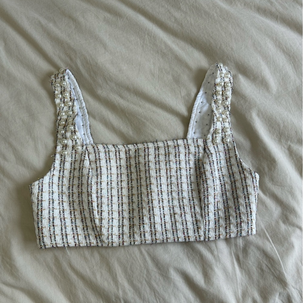 Shien woven top with pearls cropped top